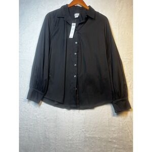 NWT Chicos Blouse Poplin‎ Billow Sleeve Women's Large (2.5) Black Shirt Top